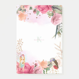 ピンクの花と妖精の女の子 ポストイット