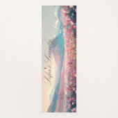 ピンクの花と山芸術的の手描き ヨガマット (正面)