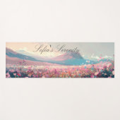 ピンクの花と山芸術的の手描き ヨガマット (正面(横))