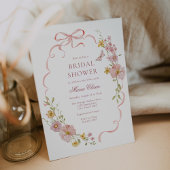 ピンクの花と弓ブライダルシャワー 招待状