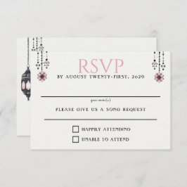 ピンクの花と提灯 出欠カード