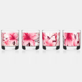 ピンクの花と春の花のモチーフ ウイスキーグラス