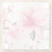ピンクの花と春の花の咲くデザイン ガラスコースター (裏面)