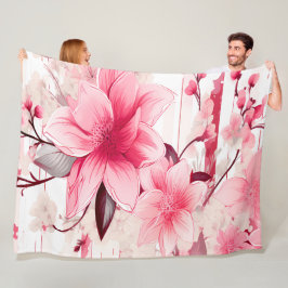 ピンクの花と春の花の咲くブーケ フリースブランケット