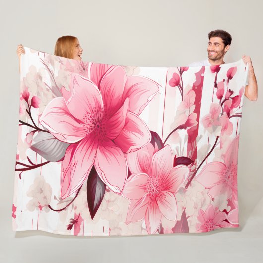 ピンクの花と春の花の咲くブーケ フリースブランケット (インサイチュ)