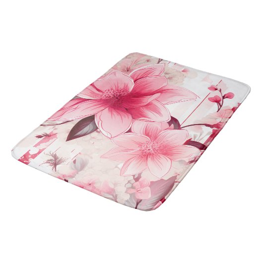 ピンクの花と春の花開くデザイン バスマット (アングル)