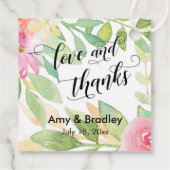 ピンクの花と書道の愛と感謝していの結婚愛 フェイバータグ (裏面)