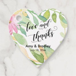 ピンクの花と書道の愛と感謝していの結婚愛 フェイバータグ