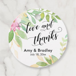 ピンクの花と書道の愛と感謝していの結婚愛 フェイバータグ