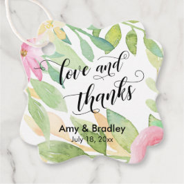 ピンクの花と書道の愛と感謝していの結婚愛 フェイバータグ