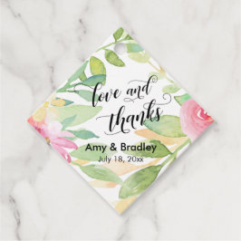 ピンクの花と書道の愛と感謝していの結婚愛 フェイバータグ