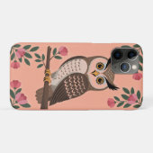 ピンクの花と枝にとまるスタイリッシュな茶色のフクロウ Case-Mate iPhoneケース (裏面(横))