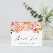 ピンクの花と柑橘類お礼ノートカード サンキューカード (スタンド正面)