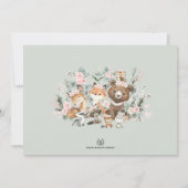 ピンクの花と森の動物の1歳女の子 招待状 (裏面)