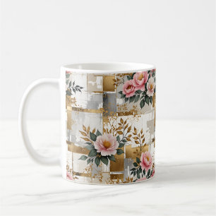 ピンクの花と正方形 コーヒーマグカップ