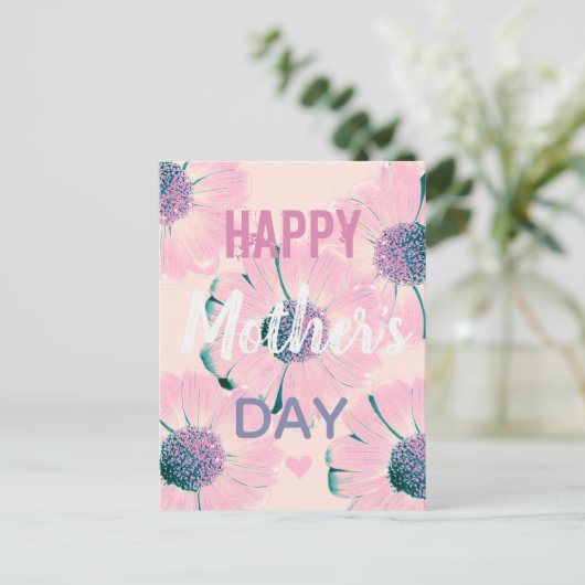 ピンクの花と母の日 ポストカード (スタンド正面)
