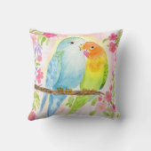 ピンクの花と水彩の愛の鳥 クッション (裏面)