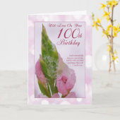 ピンクの花と氷と100誕生日カード カード (黄色い花)