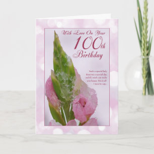 ピンクの花と氷と100誕生日カード カード