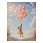 ピンクの花と浮かぶ風船のキリン ポスター (正面)