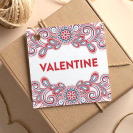 ピンクの花と渦巻きのバレンタインデー フェイバータグ