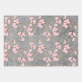 ピンクの花と灰色の枝 ラッピングペーパーシート (正面2)