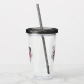 ピンクの花と熱帯葉の花 アクリルタンブラー (左)