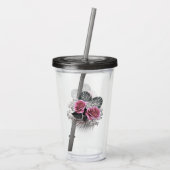 ピンクの花と熱帯葉の花 アクリルタンブラー (裏面)