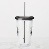 ピンクの花と熱帯葉の花 アクリルタンブラー (右)