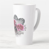 ピンクの花と熱帯葉の花 カフェラテマグ (右アングル)