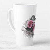 ピンクの花と熱帯葉の花 カフェラテマグ (左アングル)