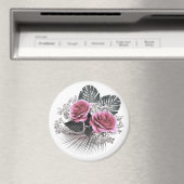 ピンクの花と熱帯葉の花 マグネット (インサイチュ (食洗機))
