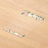 ピンクの花と白い花のフラワーコンファメーション アクリル招待状 (レイダウン)