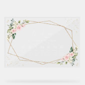 ピンクの花と白い花の結婚式タイムライン アクリルサイン (正面)