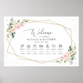 ピンクの花と白い花の結婚式タイムライン ポスター (正面)