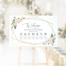 ピンクの花と白い花の結婚式タイムライン ポスター