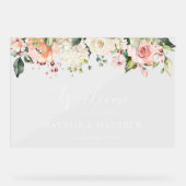 ピンクの花と白の花ボホ結婚の歓迎 アクリルサイン (正面)