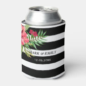 ピンクの花と白黒ストライプ類 缶クーラー (缶正面)