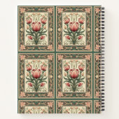 ピンクの花と緑のオーナメント枠 ノートブック (裏面)