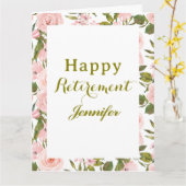 ピンクの花と緑のグリーティングカード 退職おめでとうございます カード (黄色い花)