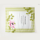 ピンクの花と緑のストライプの写真用背景 ウェディング タペストリー (正面(横))