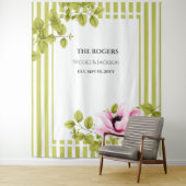 ピンクの花と緑のストライプの写真用背景 ウェディング タペストリー (インサイチュ)