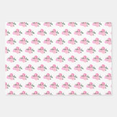 ピンクの花と緑のパターン ラッピングペーパーシート (正面)