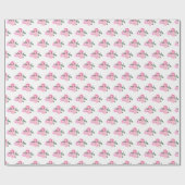 ピンクの花と緑のパターン ラッピングペーパー (フラット)