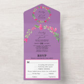 ピンクの花と緑のラベンダー パープル シックな結婚式の返信 オールインワン招待状 (内側)