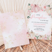 ピンクの花と緑の小さなかぼちゃ 招待状