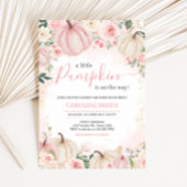 ピンクの花と緑の小さなかぼちゃ 招待状