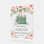 ピンクの花と緑の歓迎 - アドベンチャー ベイビー シャワー アクリルサイン (傾斜)