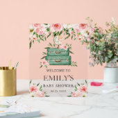 ピンクの花と緑の歓迎　ベビーシャワーパーティー アクリルサイン (ウェディング)
