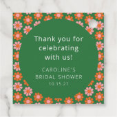 ピンクの花と緑の背景のウェディングシャワー カスタム サンクスカード フェイバータグ (裏面)